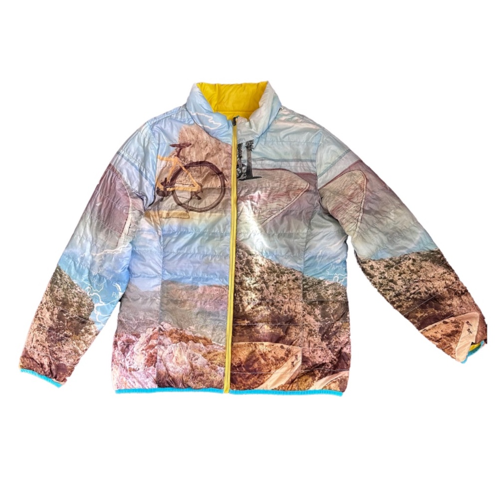 Reversible VINTAGE Mens Abstract Pattern Padded Jacket UK 44 2XL